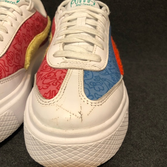 Puma Shoes Women’s Mr Doodle White Blue Red Platform Sneakers Size 8.5 - Picture 3 of 12